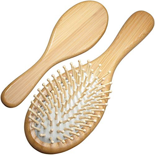 Bambus Haarbürste Holz - umweltfreundliche Holz Haarbürste eckig mit Bambusborsten und sanften Kopfmassage Noppen, Vegan, Große Haar Bürste für Kinder und Erwachsene mit Holzborsten, 26 x 9cm