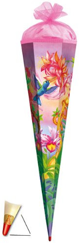 Schultüte - Kolibri 22 cm - mit Tüllabschluß - Zuckertüte Roth rund Mädchen rosa
