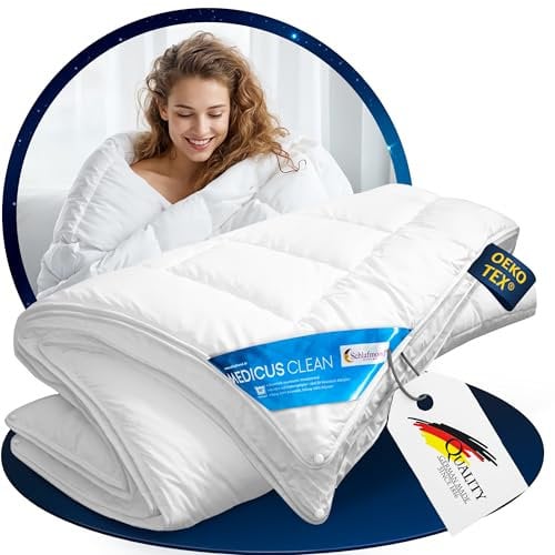 Schlafmond Medicus Clean Vierjahreszeiten Bettdecke 155x200 cm - Ganzjährig angenehm-weicher Schlafkomfort - Allergiker Bettdecke 155 x 200 cm 4 Jahreszeiten Steppbett aus Baumwolle - Made in Germany