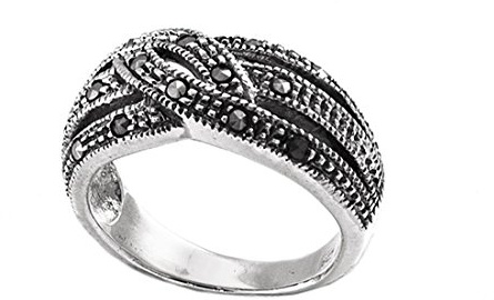 Silverly Sterlingsilber-Ring mit Gekreuztem Markasit für Damen | Breiter Verflochtener Criss-Cross-Ring aus 925er Silber | Art-Deco-Schmuck im Vintage-Stil | Geflochtener Ehering mit Dickem Band