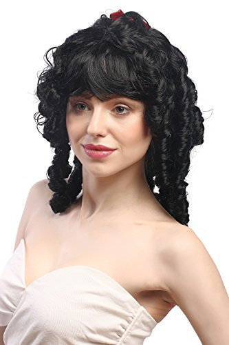 WIG ME UP - 63024-P103 Perücke Dame Karneval Fasching Biedermeier Romantik Barock Spirallocken Schwarz Schlaufe Schleife Gothic Lolita