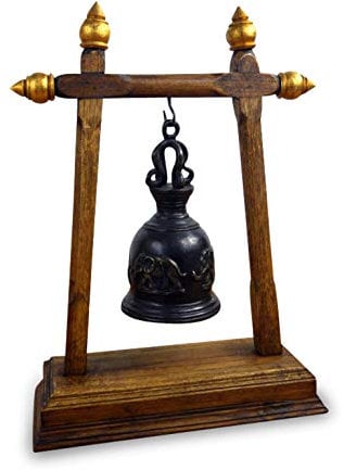 livasia Asiatische Glocke Tischglocke Metallglocke, thailändische Tischglocke aus Holz