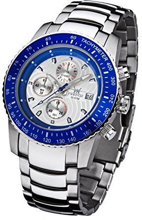 FIREFOX Chronograph FFS18-103 Silber/blau Herrenuhr Armbanduhr massiv Edelstahl Sicherheitsfaltschließe 10 ATM Prüfdruck