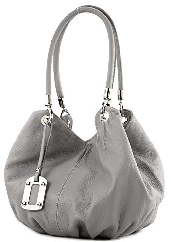 modamoda de 228 Damen Leder Schultertasche Hobo bag handmade in Italy, Farbe:Grau