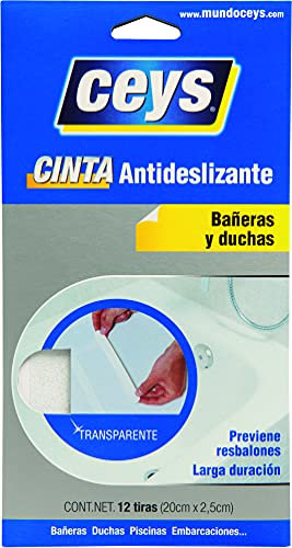 Ceys - Cinta Antideslizante - Bañeras y Duchas - Previene Resbalones - Transparente - 12 tiras