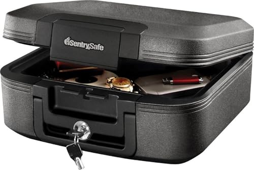 SentrySafe Charcoal Gray Fireproof and Waterproof Safe Box with Key Lock, Portable Chest for Money, Passport, 0.28 Cubic Feet, 6.6 x 15.4 x 14.3 Inches, CHW20221