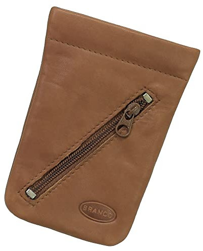 Leder Schlüsselglocke Schlüsseletui Schlüsseltasche Schlüsselmappe Schlüsselbeutel mit Reißverschlussfach Farbe Natur