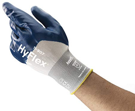 Ansell HyFlex 11-907 Öl Abweisende Handschuhe, Mechanikschutz, Blau, Größe 10 (12 Paar)