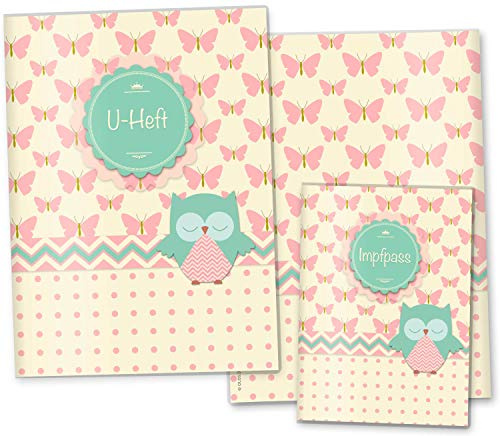 OLGS Hülle für U-Heft + Impfpass, Design Eule Schmetterling Untersuchungsheft Hülle & Impfpasshülle schöne Geschenkidee (U-Heft Set ohne Personalisierung, Elsa)