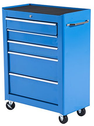 HOMCOM Carro Caja de Herramientas Taller Movil 5 Cajones 4 Ruedas Cerradura Color Azul