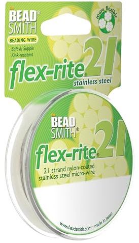 The Beadsmith Flex-Rite Beading Wire, Nylon-Coated Stainless-Steel Wire | 21-Strand, 0.012 (0.30 mm) Dia, Clear, 30 ft Spool, Durable Necklace & Bracelet String, for Jewelry Making Supplies