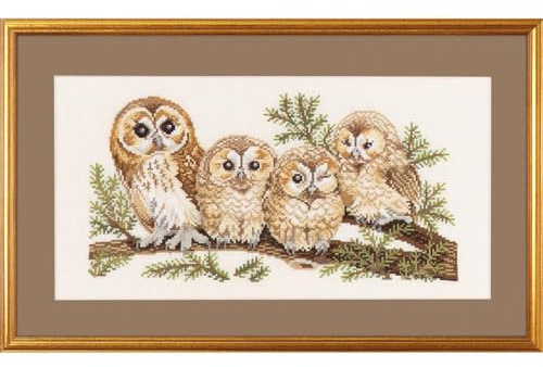 Permin Owls Cross Stitch Kit, Multi-Colour, 30 x 50 cm