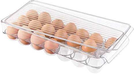 iDesign 72930 Fridge/Freeze Binz Eierbehälter, große Aufbewahrungsbox aus Kunststoff für 21 Eier, durchsichtig