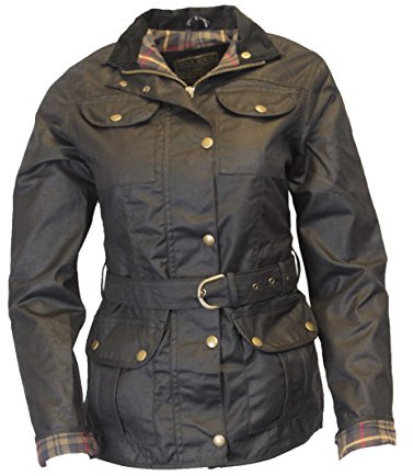 Walker & Hawkes - Veste cirée pour femme - 4 poches/ceinture - noir