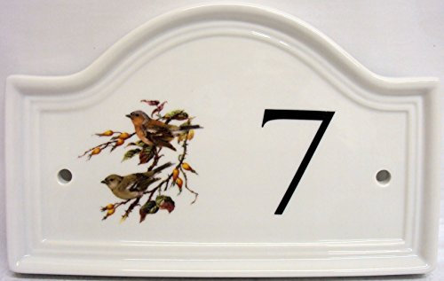 Chaffinch House - Targa in ceramica con numero di porta della casa, decorata a mano nel Regno Unito