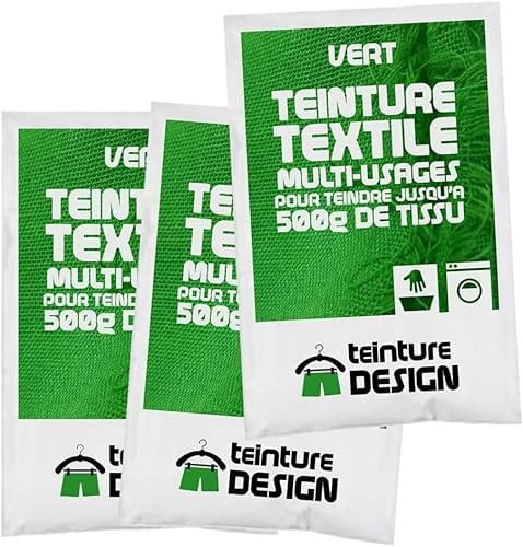 Juego de 3 bolsas de tinte textil para ropa y telas naturales, color verde