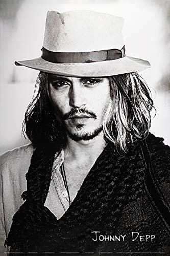 1art1 Johnny Depp Poster Hut Und Langes Haar (s/w) Plakat | Bild 91x61 cm