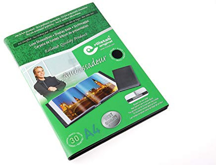 rillstab original Cuir Livre d’affichage (30 pochettes) Ambassadeur, A4 Porte-Document page avant & Livre d'affichage de projet pour réunions et conférences, Pochette transparente en polyétylène, Noir