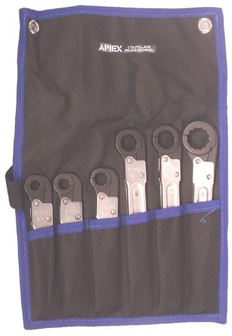 Apiex - Jeu De 6 Clés À Tuyauter À Cliquet 10, 11, 13, 17, 19, 22Mm Dans Bourse En Toile Enduite Renforcée
