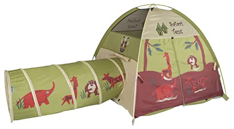 Pacific Play Tents 20435 Kids Safari Fun Dome Tent Crawl Tunnel Combo Indoor / Outdoor Fun,Multicolor