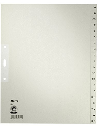 Leitz 12010085 Alphabetic Tab Index Papier-Trennblätter grau – Trennblätter für Ordner (Alphabetic Tab, Papier, grau, 100 g/m², 240 mm, 30 cm)