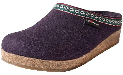 HAFLINGER Damen Hausschuh Herren Pantoffel Wollfilz Muster Grizzly Franzl 711001, Größe:41 EU, Farbe:Violett