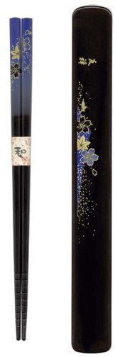 Tanaka Hashi-ten Tanaka-Hashiten Box, Hanayuzen, Dark Blue Design 22.5cm long chopsticks, Hardwood