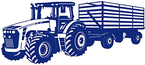Samunshi® Wandtattoo Traktor mit Anhänger Trecker Kinderzimmer Kinder Wandaufkleber 70 x 29cm königsblau