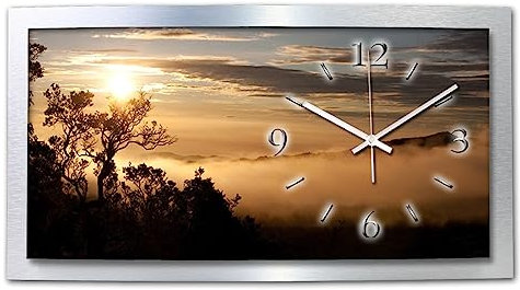 Kreative Feder 3D Designer-Wanduhr Sonnenaufgang in modernem Metallic-Design; leise Wanduhr mit Motiv wahlweise in Zwei Größen