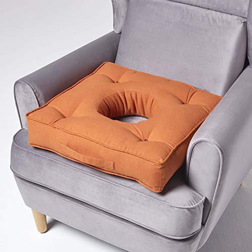 HOMESCAPES Orange Pressure Relief Cushion 50 x 50 cm Armchair Booster Cushion for Haemorrhoids Sciatica Coccyx and Pregnant Women 10 cm Thick Cotton Medical Seat Pad