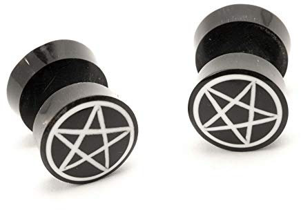 81stgeneration Neu schwarzen Stud Ohr 10 mm Fake Plug 00G Pentagramm Horn Paar Ohrringe