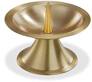 Kerzenhalter (045.1GP) Metalleuchter gebürstet mit Dorn, Gold, 90mm für Taufkerzen, Kommunionskerzen, Konfirmationskerzen, Hochzeitskerzen