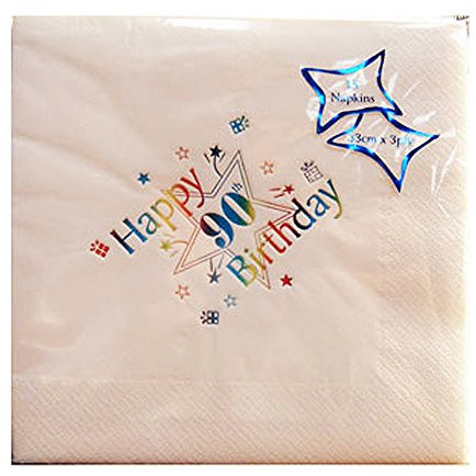Age 90/90th Birthday - Pack of 15 Party Napkins {White/Multi/3 ply}