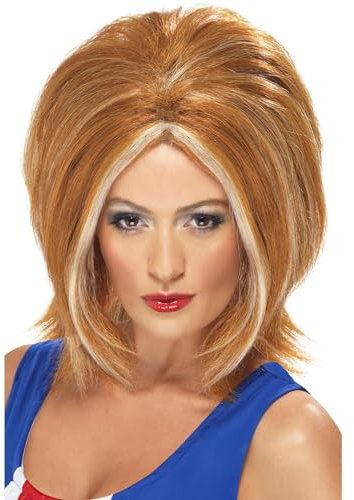 Smiffys Girl Power Wig, Ginger with Blonde Streaks, 1990's Fancy Dress, Adult Dress Up Wigs
