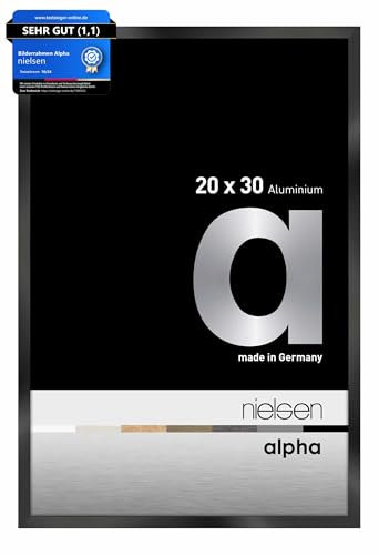 nielsen Bilderrahmen, 20 x 30 cm, Aluminium, Schwarz glanz, Fotorahmen zum Auftstellen und Aufhängen im Hoch- & Querformat, Echtglas, Alpha