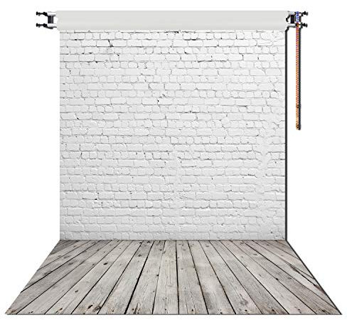 HUAYI 150x220cm White Brick Wall With Gray Wooden Floor Photography Backdrop Vinyl Photo Background D-2504