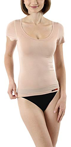 ALBERT KREUZ Business Damenunterhemd unsichtbar aus Micromodal Light atmungsaktiv Kurzarm extra-tiefer Rundausschnitt Hautfarbe Nude