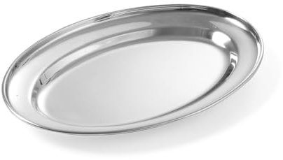 HENDI Plato oval de servicio, bandeja multiusos para cocina, decoración y presentación de alimentos, carnes y fiambres, fuente de fiesta, 190x140x(H) 20mm, acero inoxidable