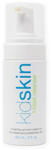 Kidskin T-Blast Cleanser - Foaming Facial Skin Cleanser for Kids and Preteens with Acne and Oily Skin; Tea Tree Clears Blemishes Without Drying; No: Parabens, Sulfates