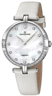 Candino Damen Quarzuhr mit Mutter von Pearl Zifferblatt Analog-Anzeige und Weiß Lederband C4601/1
