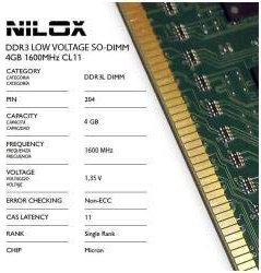 Nilox Memoria Ram Ddr3L So-Dimm da 4Gb, 1600Mhz, Cl11, Verde