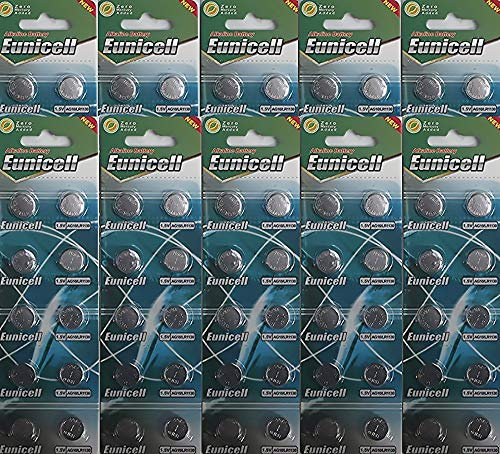 Eunicell AG10 Knopfzellen LR54 / LR1130 / L1131 / SR1130W / 389 / G10, 100 Stück