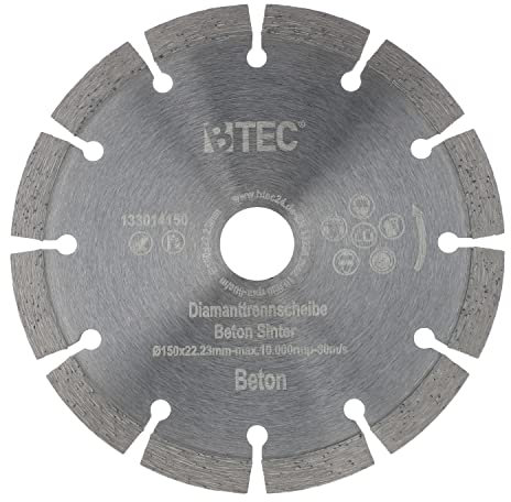 BTEC Diamanttrennscheibe Sinter für Beton Mauerwerk Ziegel Pflastersteine uvm. mit Bohrung 22,22mm für Winkleschleifer Ø 150 mm