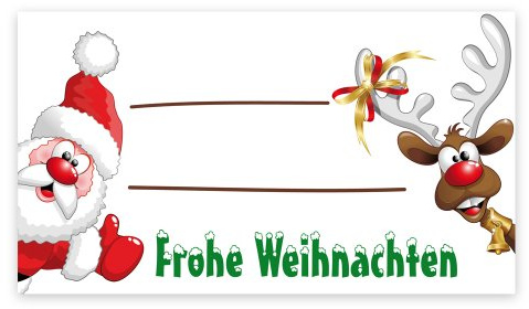 Weihnachtsaufkleber Weihnachtssticker Weihnachtsmann und Rentier zum Beschriften Größe (B x H) 74 x 42 mm, 100 Stück auf Rolle, Haftpapier glänzend