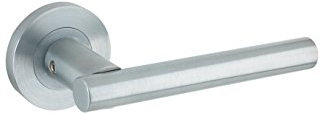 ZPZ090SC - Lucca Round Rose Lever Door Handles - Zoo Hardware Collection - Screw On Rose - Satin Chrome