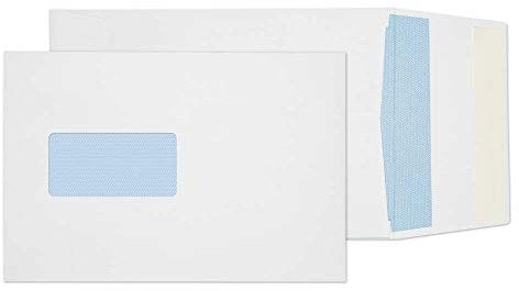 Blake Purely Packaging 6001 FAlten-Versandtasche Haftklebung Mit Fenster Weiß C5 229 x 162 mm 120g/m² | 125 Stück