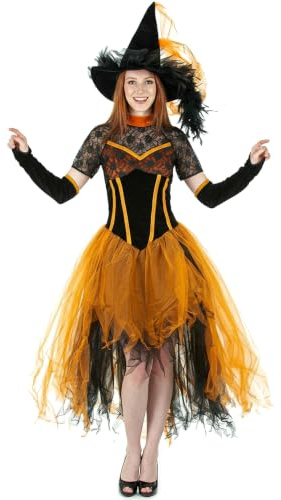 Generique - Kürbis Hexe Damenkostüm orange-schwarz - S