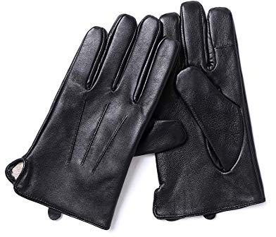YISEVEN Herren Handschuhe Touchscreen Smartphone Echtleder Lederhandschuhe Gefüttert Warm lederhandschuhe autofahrerhandschuhe Herrenhandschuhe Autofahren Geschenk, Schwarz Klein/8.5
