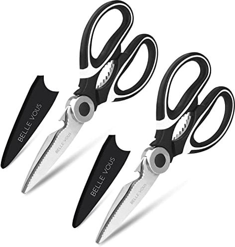 Belle Vous Hochweritge Küchenschere Set Schere Metall mit Klingen Abdeckung (2 Pack) - 21cm Lang - Küchenschere Edelstahl zum Fleisch Schneiden von Huhn, Fisch, Knochen, Fleisch, Kräutern, Gemüse, BBQ