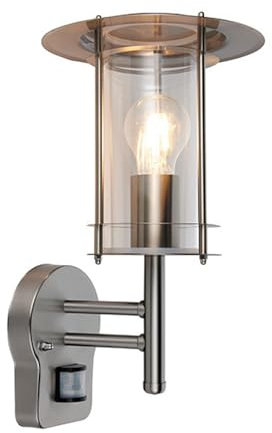 Saxby York 60W Polished Stainless Steel IP44 Outdoor Garden PIR Motion Sensor Lantern Wall Light